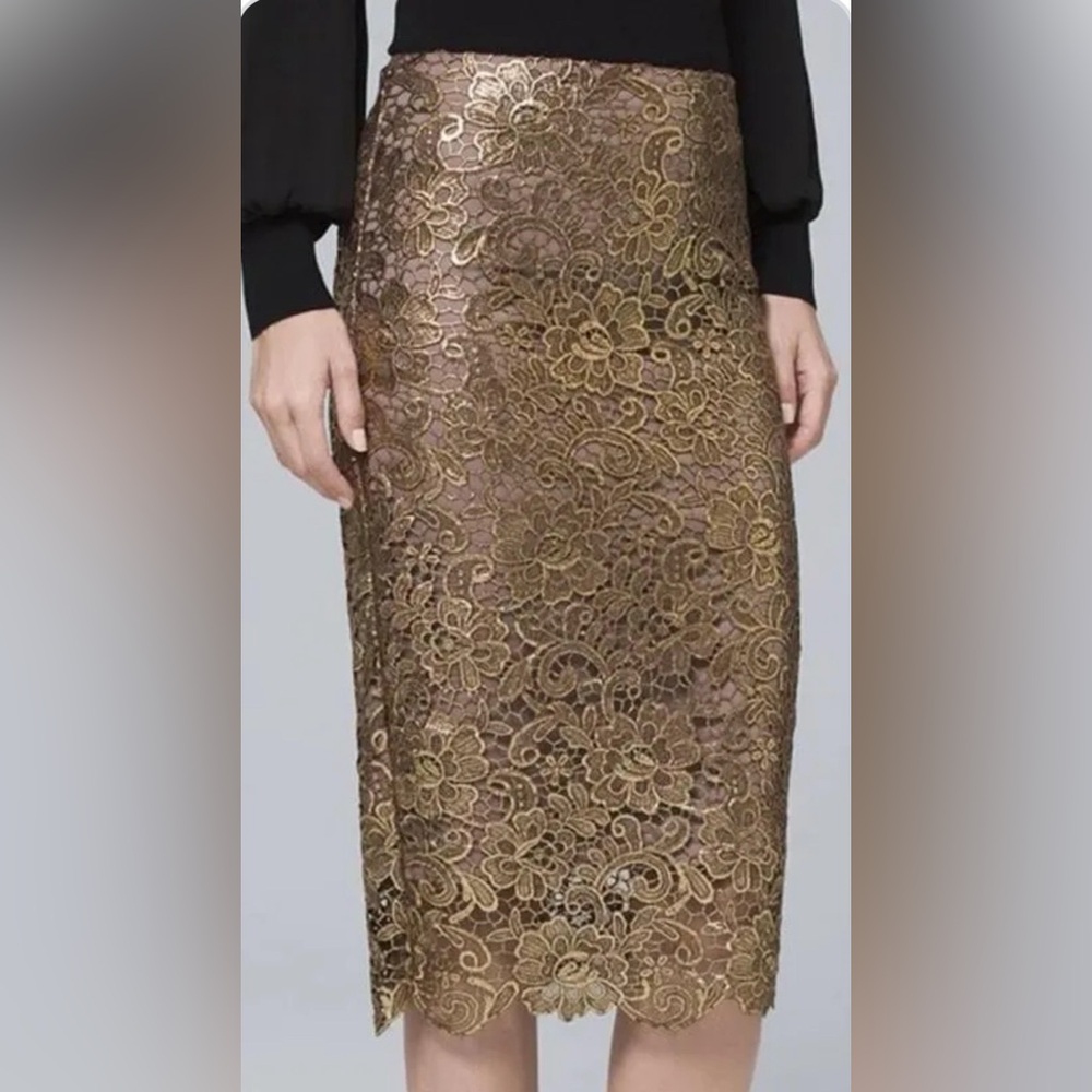 NWT WHBM Gold Embossed Pencil Skirt Sz 00